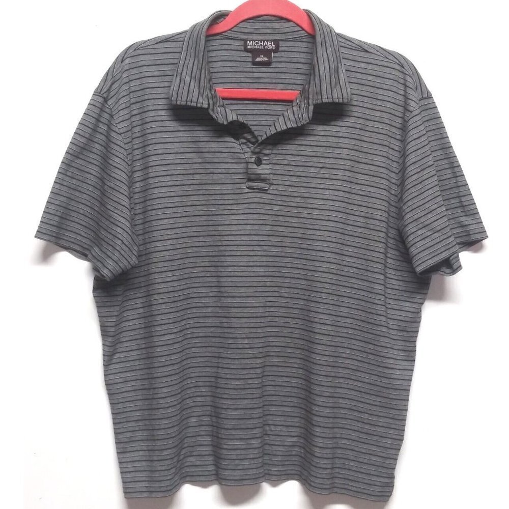Micheal Michael Kors Polo shirt Mens XL Gray Striped short sleeve Cotton EUC